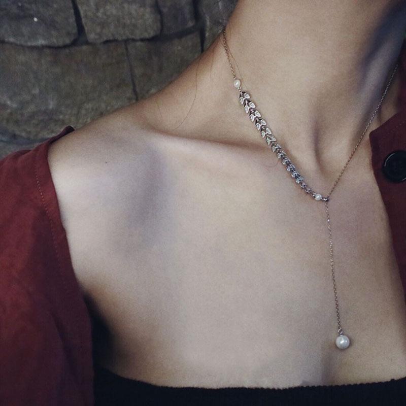 Нежное ожерелье с подвеской в виде уха из жемчуга и пшеницы - цепочка на ключицу в холодном стиле для женщин