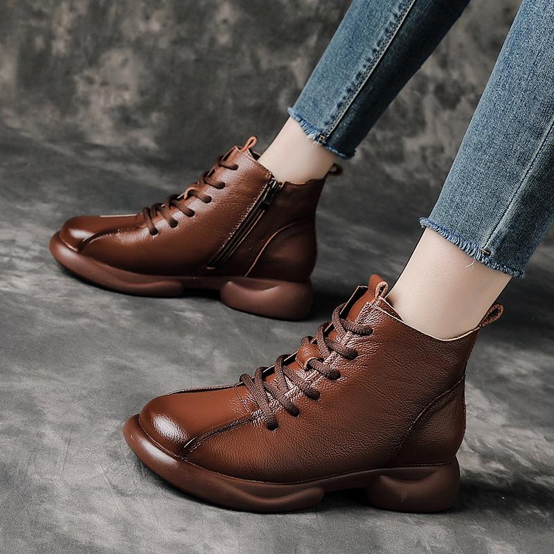 Ретро ботильоны Martin из натуральной кожи для женщин - Толстая подошва, Нескользящие, Мягкая кожа для осени и зимы