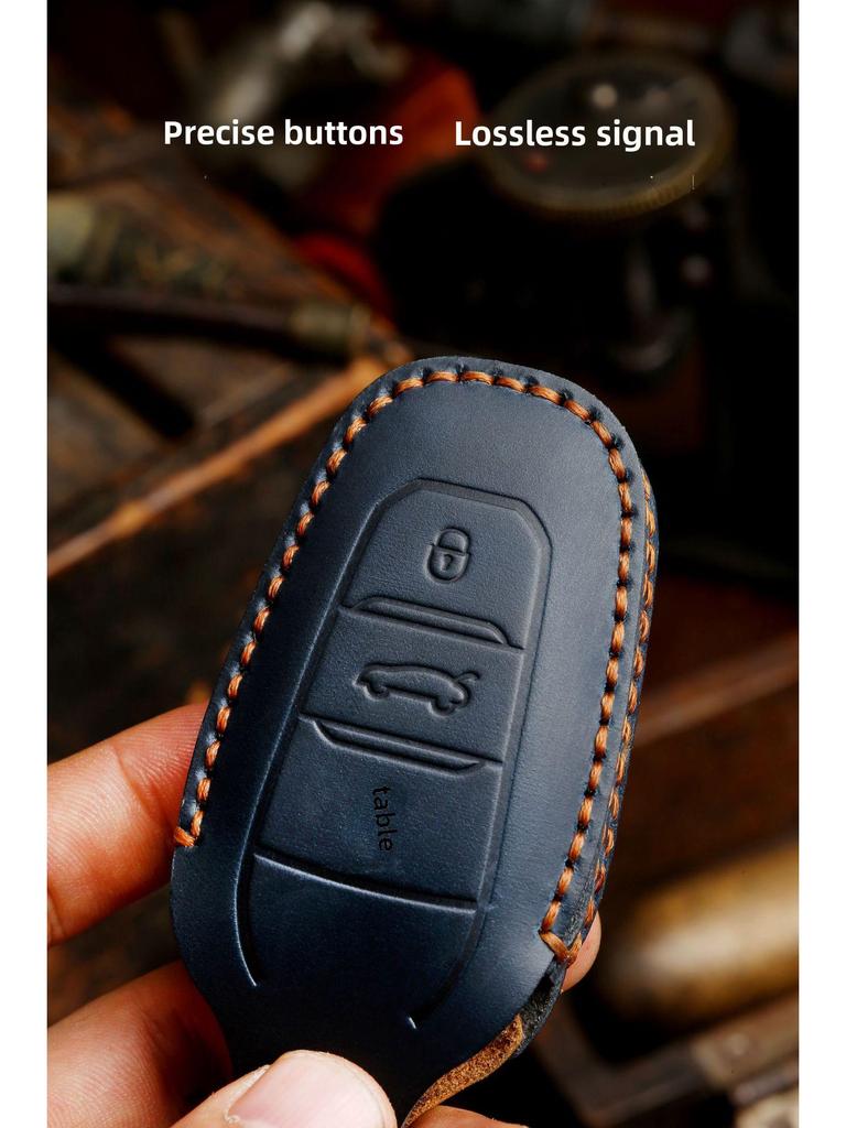 Genuine Leather Hand-Sewn Key Cover for Dongfeng Peugeot & Citroen DS