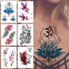 Blue Lotus Flower Temporary Tattoos For Women Girls 3D Butterfly Feather Rose Tattoo Sticker Fake Watercolor Sexy Tatoos Chest