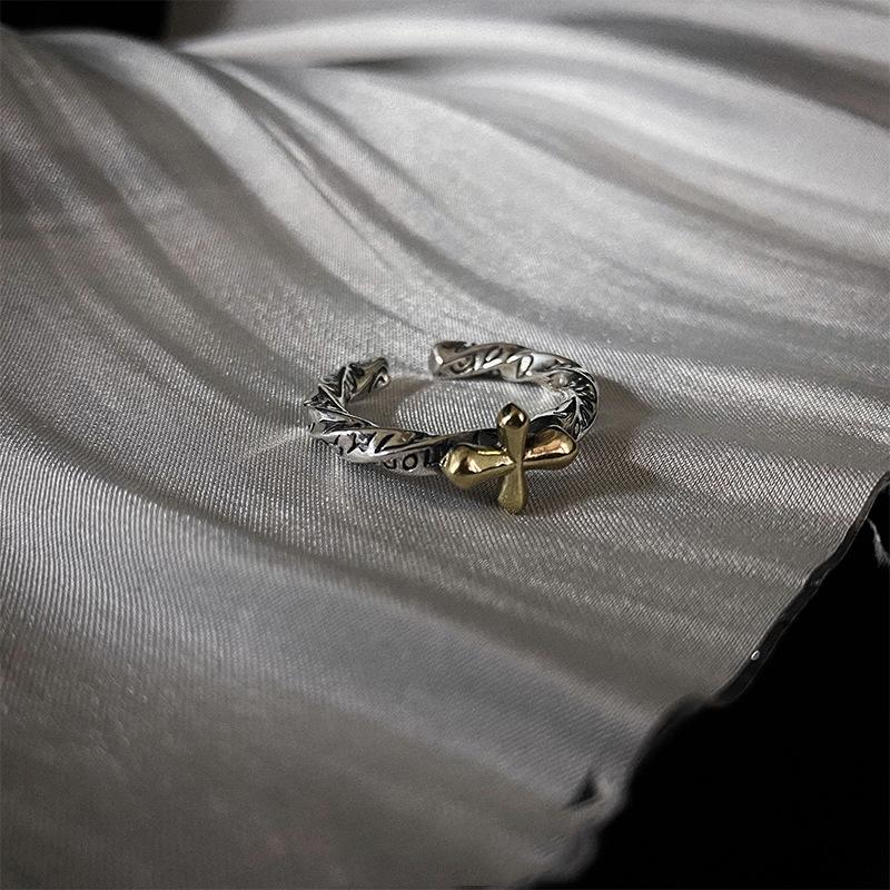 Женское кольцо в корейском стиле из стерлингового серебра S925 с граффити в стиле ретро, тайский серебряный крест, открытое кольцо на указательный палец