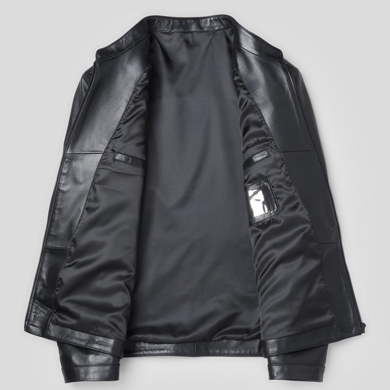 Кожаная куртка из овчины, тонкая кожаная куртка, средняя, деловая, повседневная, воротник-стойка, кожаная куртка, заводская, мужская, кожаная