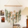 Bohemian Wall Hanging Decor with Natural Wood Slices and Green Eucalyptus Leaves
