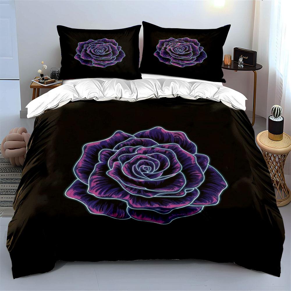 "Neon Rose Art Set Decoration" Soft Skin-Friendly Bedding Set Includes 1 Duvet Cover And 2 Pillowcase Gift