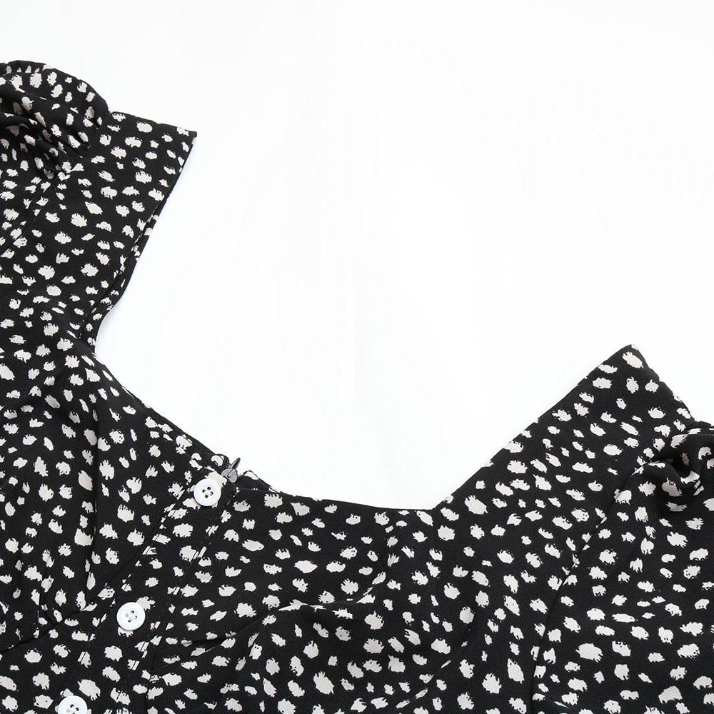 Летнее платье с принтом, женское трапециевидное повседневное хлопковое платье с рукавами-бабочками и длинными рукавами с отложным воротником до середины икры