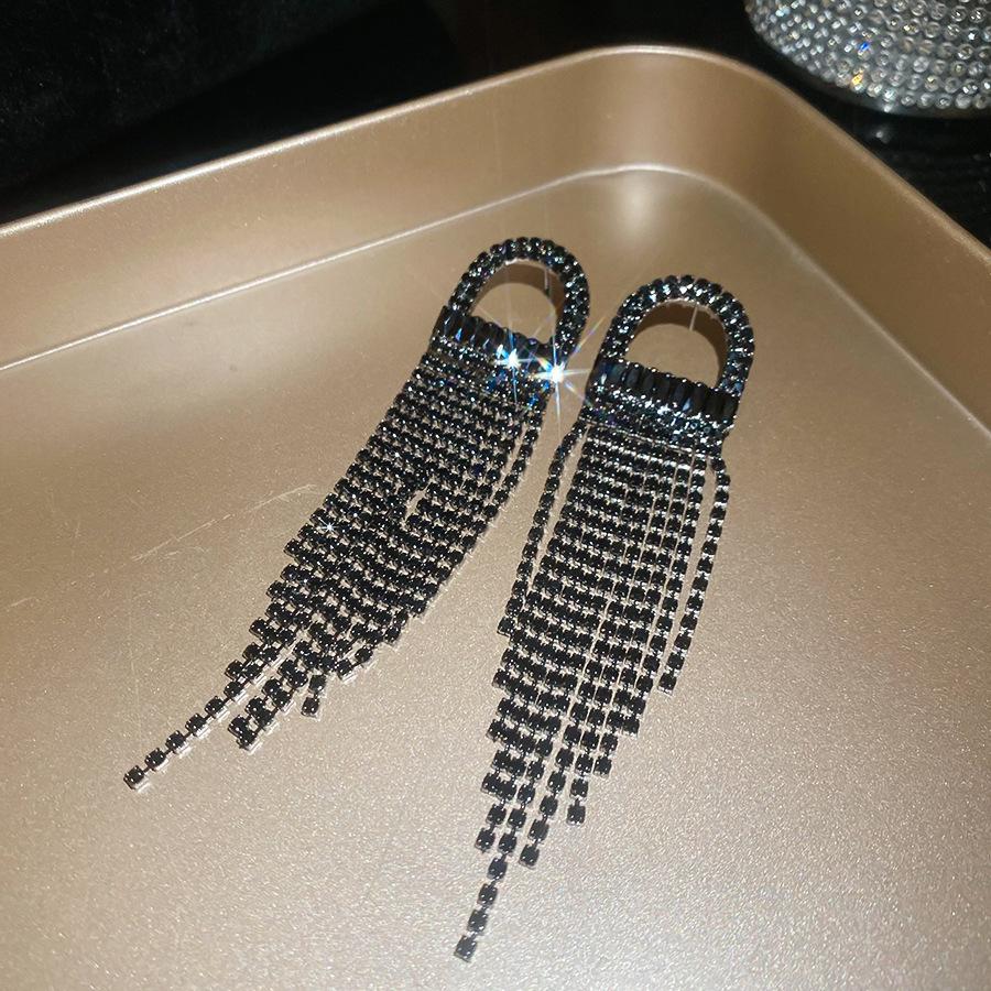 Silver Needle Feather Fringed Earrings Long Light Luxury Atmospheric Stud Earrings Personalized Design Earrings