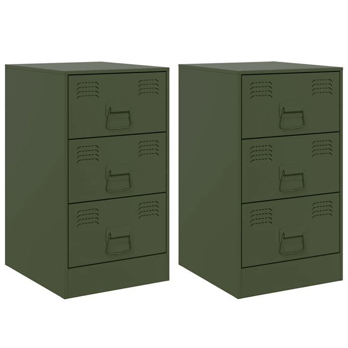 VidaXL Tables de chevet 2 pcs noir vert olive 34,5x39x62 cm acier, armoire, meubles de chambre à coucher, support de 841784