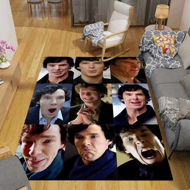 Sherlock collage Flannel Printed Carpet, Home Sofa Decoration for Living Room & Bedroom, Non‑Slip Play Flannel Floor Mat for Game Room