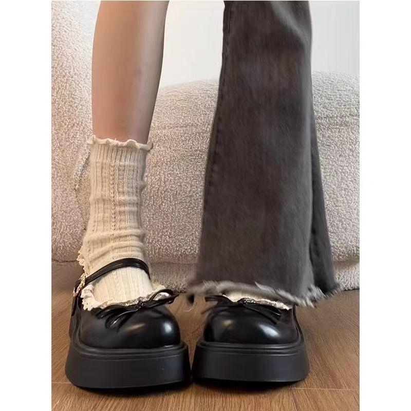 Милые туфли-лолиты из лакированной кожи с бантом, женские 2025 осень, новые черные ретро туфли Мэри Джейн на платформе с увеличением высоты