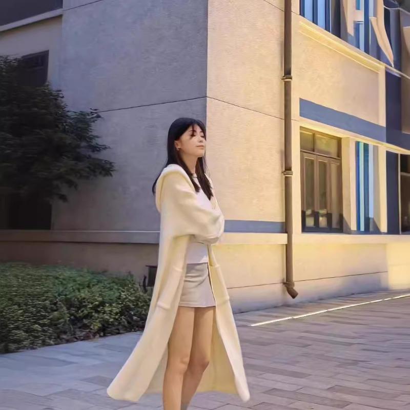 Премиальный длинный кардиган с капюшоном, вязаный, осенне-зимний, утолщенный, в ленивом стиле, мягкий, восковой, большая куртка-свитер, женский