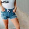 Летние женские джинсовые шорты с эластичной резинкой на талии, повседневные тонкие шорты с высокой талией
