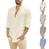 Cotton Linen  Men's Long-Sleeved Shirts Summer Solid Color Stand-Up Collar Casual Beach Style Plus Size