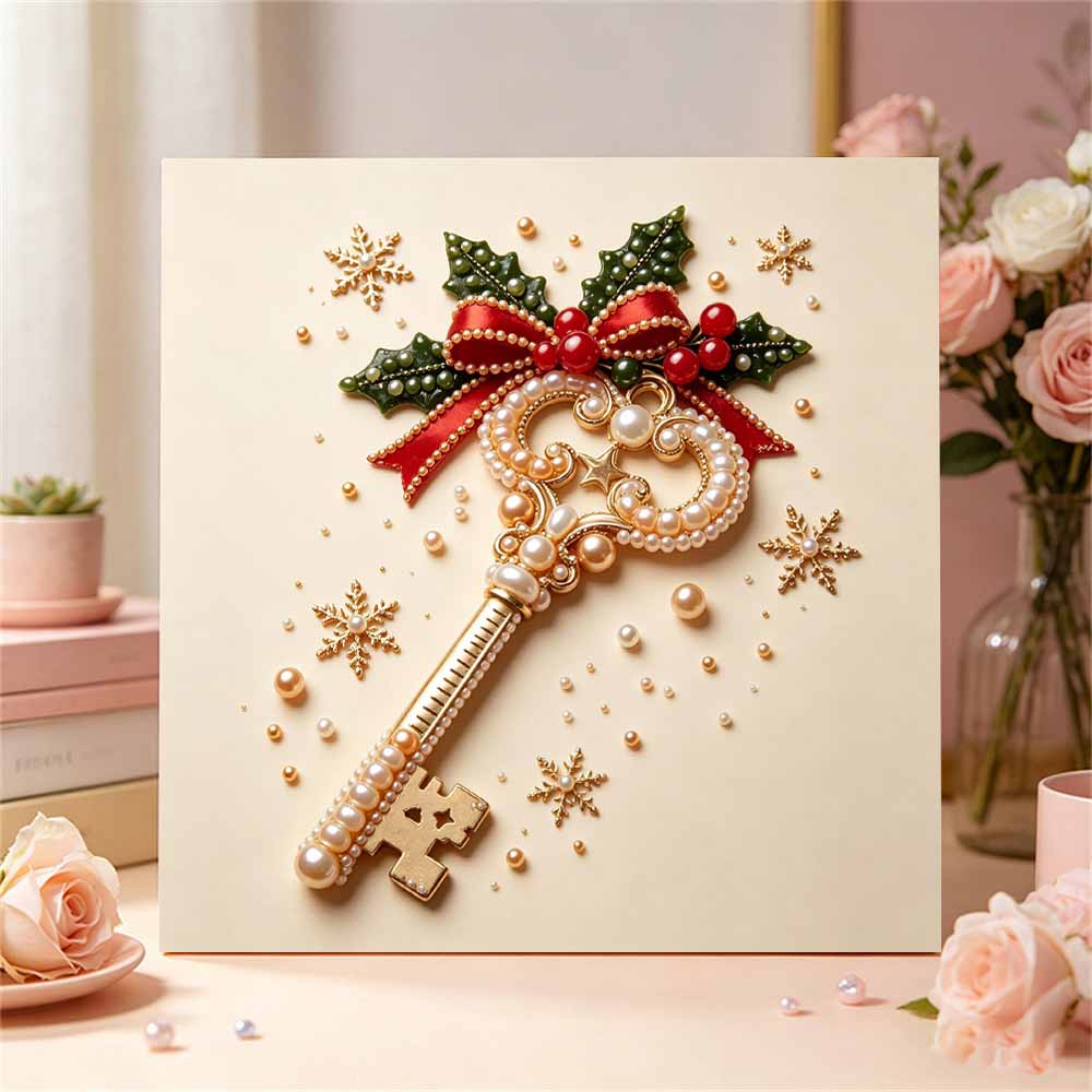 Набор для DIY-рисования 5D жемчугом в раме, дизайн "Винтажный рождественский ключ, снежинка", сверкающее жемчужное полотно, креативный подарок для декора детской комнаты