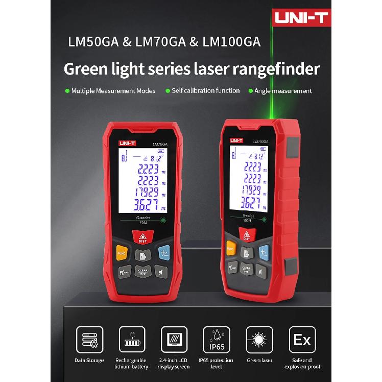 UNI-T Green Laser Distance Meter 70m 100m Rangefinder High Accuracy Digital Laser Tape Measure LM70GA LM100GA IP65