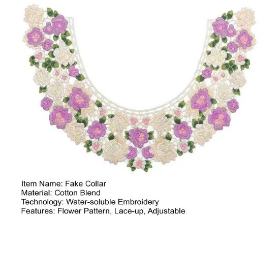 Ложный воротник с вышитым цветочным узором, регулируемая шнуровка, кукольная горловина, съемный отстегивающийся воротник-полуворотник