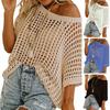 Женские повседневные топы с круглым вырезом и коротким рукавом, прозрачный вязанный крючком полый вязаный свитер, однотонный свободный пуловер, футболка