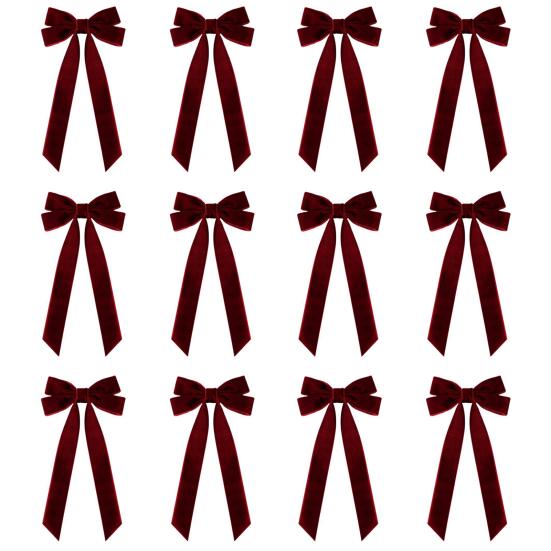 12 шт. Рождественские бархатные банты, деревенские винтажные бархатные ленточные банты для DIY поделок, упаковки подарков, гирлянды для елки, венка, рождественского украшения
