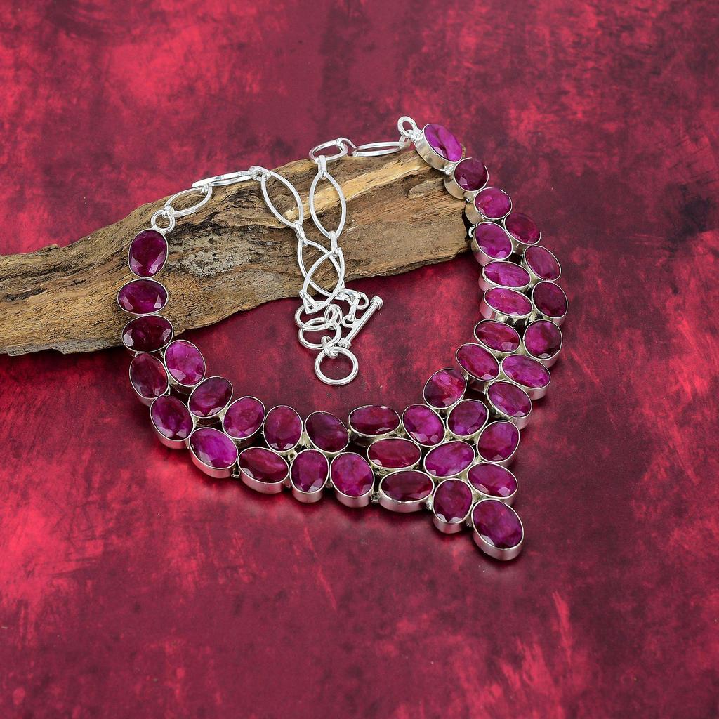 Red Ruby Gemstone Handmade Necklace, 925 Sterling Silver Adjustable Chain Necklace Dainty Jewelry For Thanksgiving
