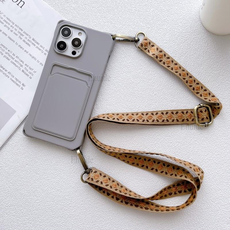Винтажный Чехол-Ремешок Для iPhone 16 14 11 12 Mini 13 Pro Max X XS 7 8 15 Plus Наплечный Шнурок Шейный Шнурок Силиконовый Чехол с Карманчиком для Карты