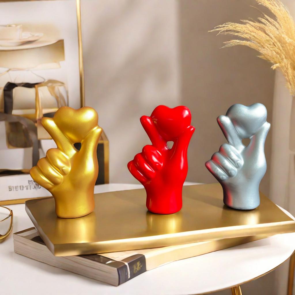 Valentine's Day Resin Statues Solid Color Finger Heart Shape Funny Desktop Figurines For Home Holiday Decoration
