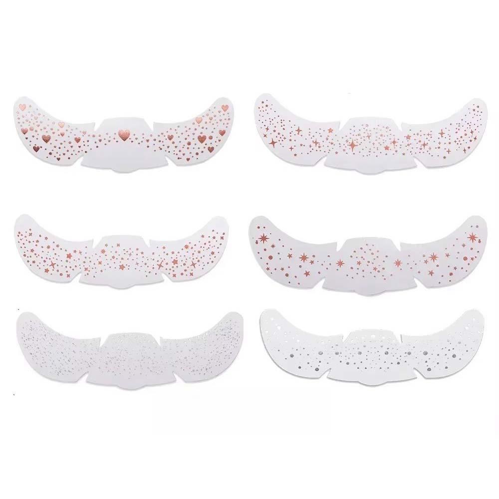 6Pcs Star Heart Freckle Tattoo Sparkle Face Tattoo Sticker Disposable Face Temporary Tattoo Make Up