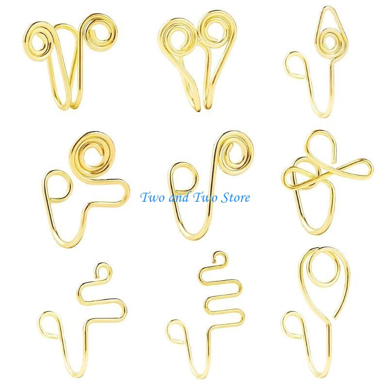 HX6F 9Pieces/Set Non-Pierced Body Jewelry Nose Clip On Fake Piercing Nose Cuff Women