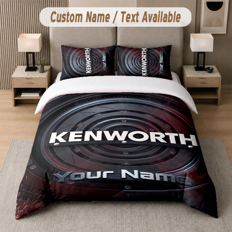 Custom Bedding Set Kenworth Pattern, Print Name Text 1 Duvet Cover plus 2 Pillowcases Home Textile