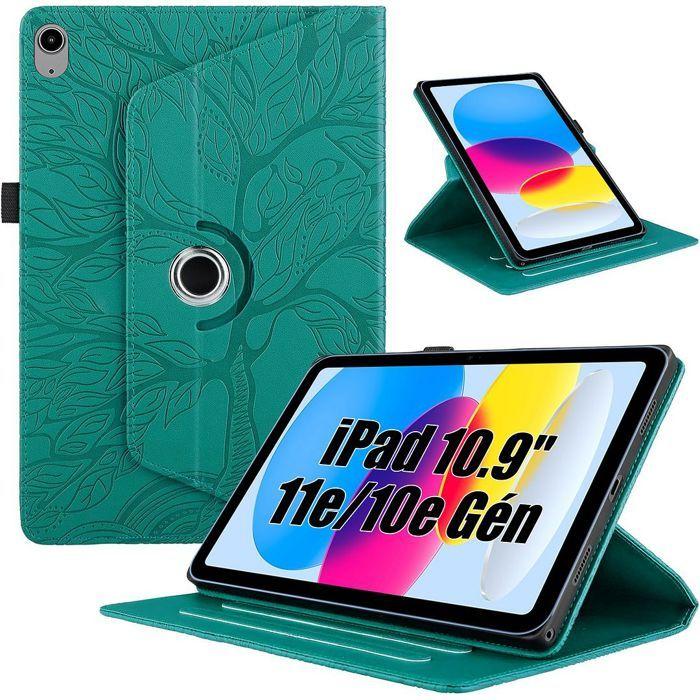 Coque pour iPad A16 (11") / iPad 10 2022 (10,9") Etui Anti-Rayures Rotatif Motif Arbre Cuir PU Vert