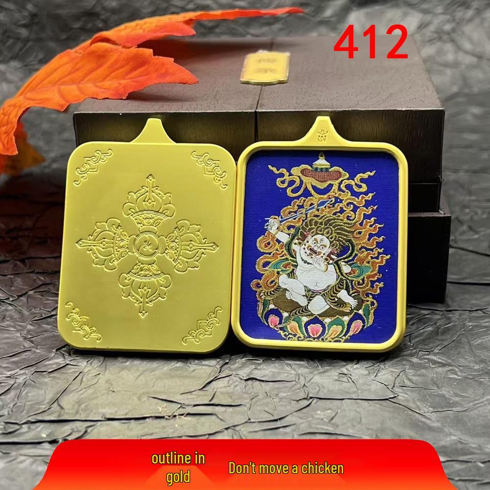 Тибетская позолоченная танка Боги-защитники зодиака Кулон-ожерелье с Буддой