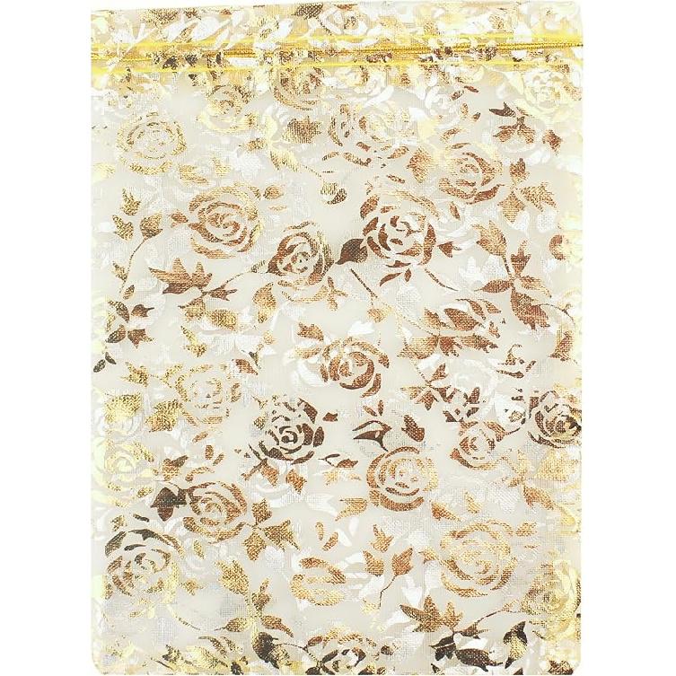 QIANHAILIZZ 100 шт. 18x23 см Мешочки с завязками Цветок Сердце Органза Мешочек для украшений Подарочный мешочек Мешочек для конфет Мешочки с завязками для свадебных сувениров (золотое сердце)