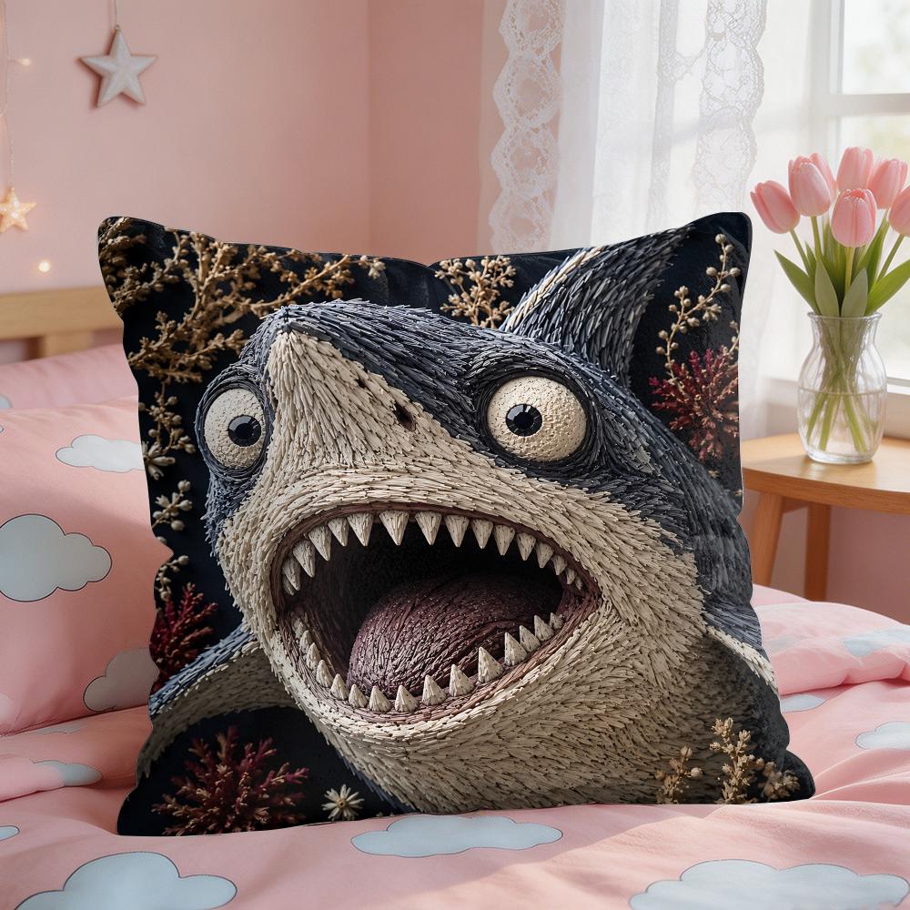 D Cute Screaming Marine Animal Cushion Cover Short Plush Pillow Case Room Sofa Cushion Covers Home Decor Funda