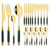 24Pcs Green Gold Dinnerware Set Stainless Steel Cutlery Set Kitchen Fork Knife Spoon Tableware Set Flatware Set Silverware Set