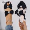 Fashion Summer Women's Footwear Thick Heel Sandals Women Fashion Pointed Toe Butterfly Knot Anti-slip Slippers Sandalias De Mujer Size36