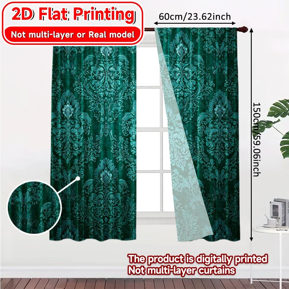 2D Flat Printing,2pcs Emerald Drape Chic Minimalist Curtains Versatile 100% Polyester Curtains Decorations Outdoor for Living