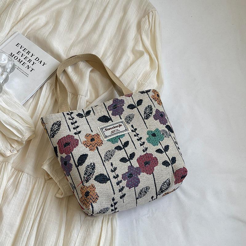 Large Floral Canvas Handbag with Shoulder Straps for Commuters and Students