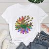 (Premium T-shirt)Funny Lgbt Sunflower Butterfly Print T-Shirts For Women Summer Round Neck Tee Shirt Femme Fashion Casual Top