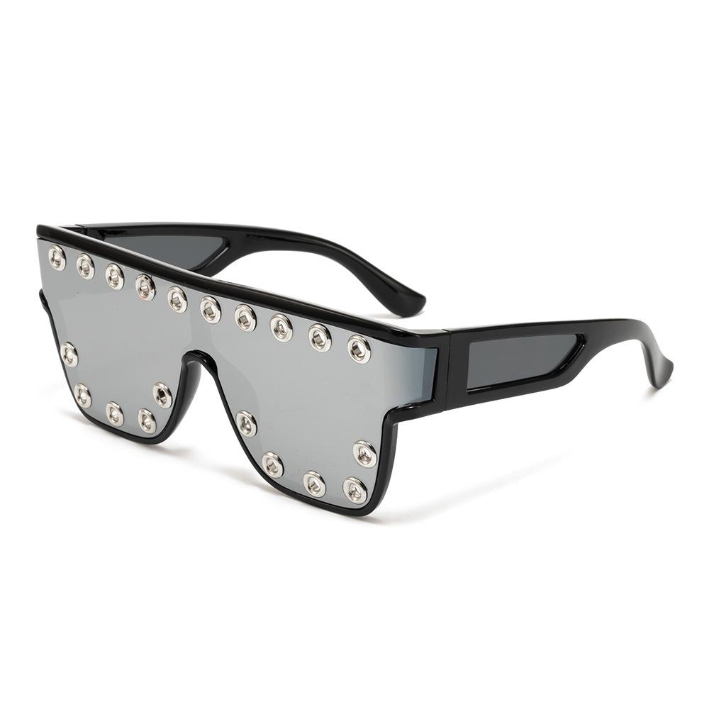 2026Future-style one-piece mirrored sunglasses, cyberpunk metal rivet design, perfect for parties and trendy looks