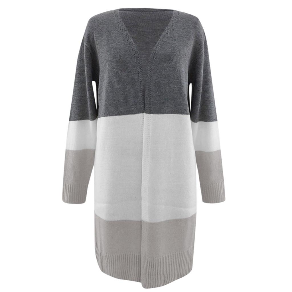 Женский многоцветный полосатый лоскутный модный кардиган с длинным рукавом