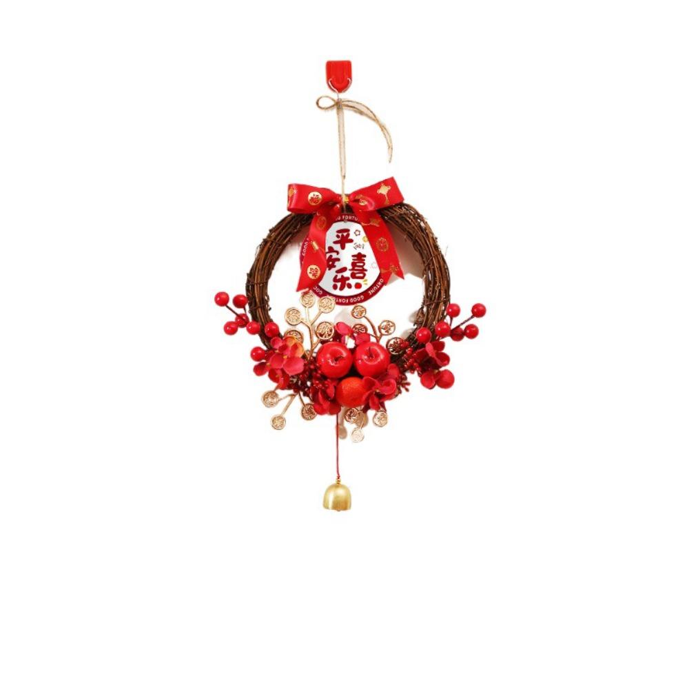 Traditional Chinese New Year Wreath Decorative Rattan Hanging Wreath Exquisite with Bell Artificial Floral Wreath Holiday Party