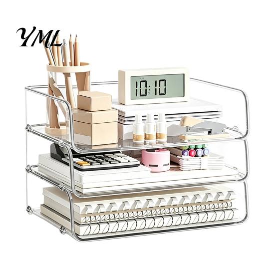 Stationery Storage Tray Clear Acrylic File Organizer Tray, 1/2/3/4/5 Tier Paper Ducument Document Holder Box, Stackable Office Supplies Desk Rack Box