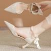 Fashion 2024 New Summer Fashion Pointed Toe Pearl Shoes Women High Heels Banquet Sexy Women Sandals White Women Shoes