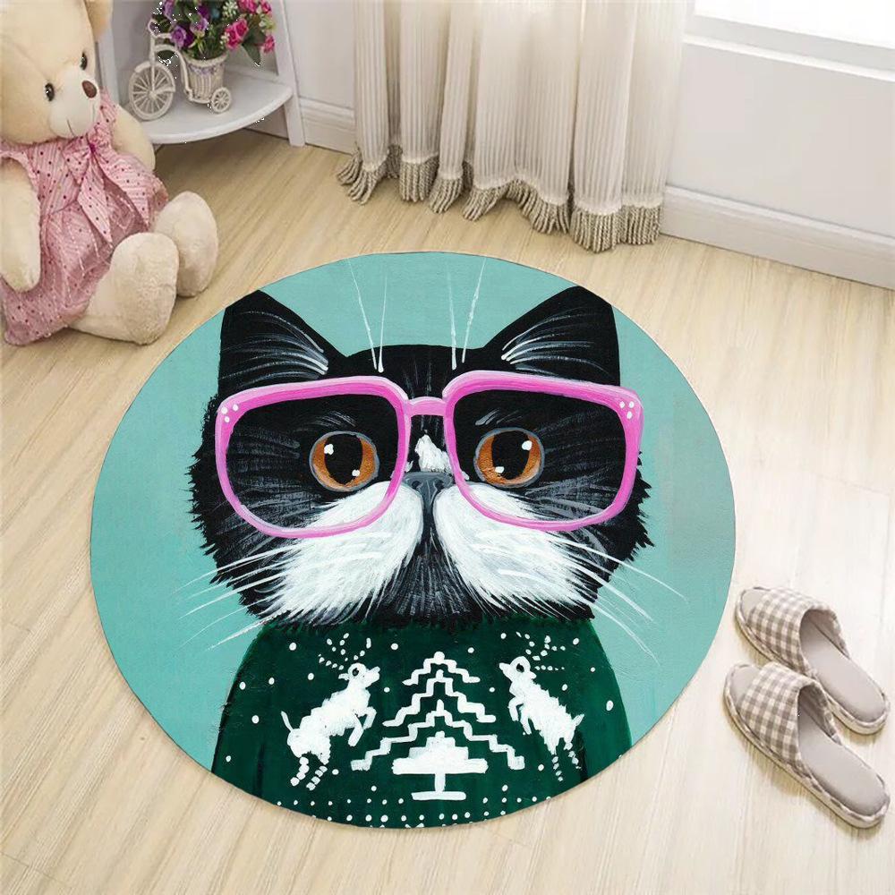 Напольный коврик с изображением головы животного, круглый коврик для домашних животных, милый ковер для спальни, гостиной, корейский стиль, коврик для стула, детские ковры
