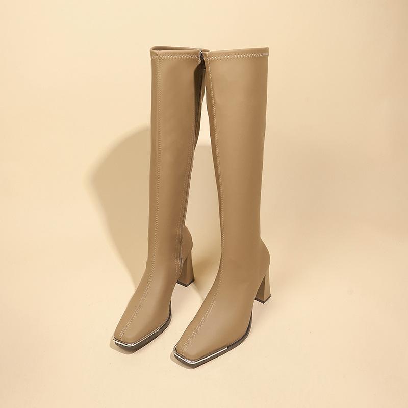 Модные осенне-зимние женские сапоги до колена, сексуальные сапоги на высоком каблуке с квадратным носком, женская обувь в стиле ретро из мягкой кожи с задней молнией, боты
