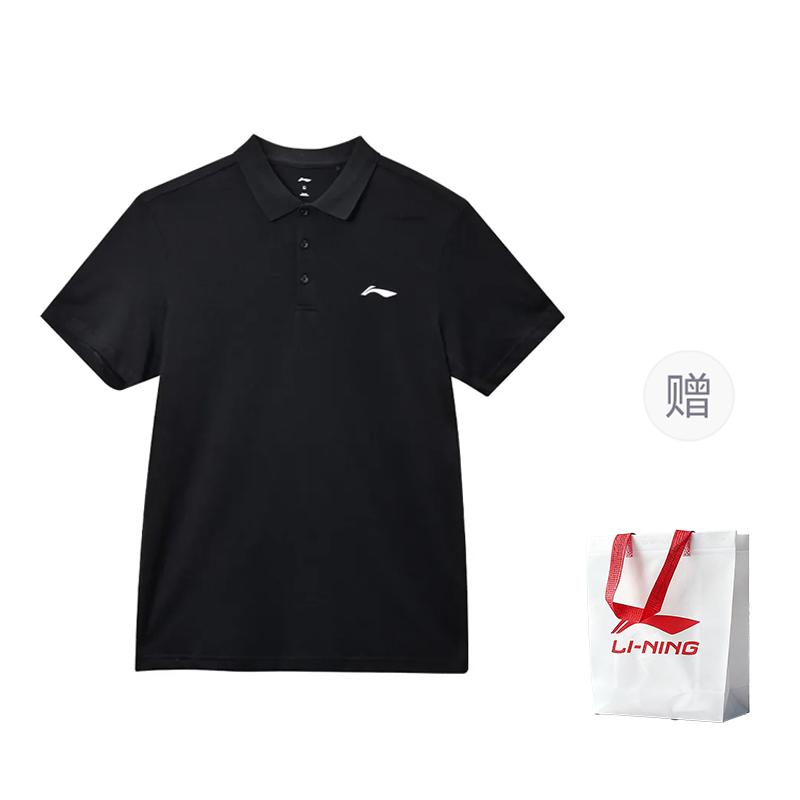 Мужские рубашки-поло Li Ning Черный воротник-поло Тонкий прямой крой APLU799