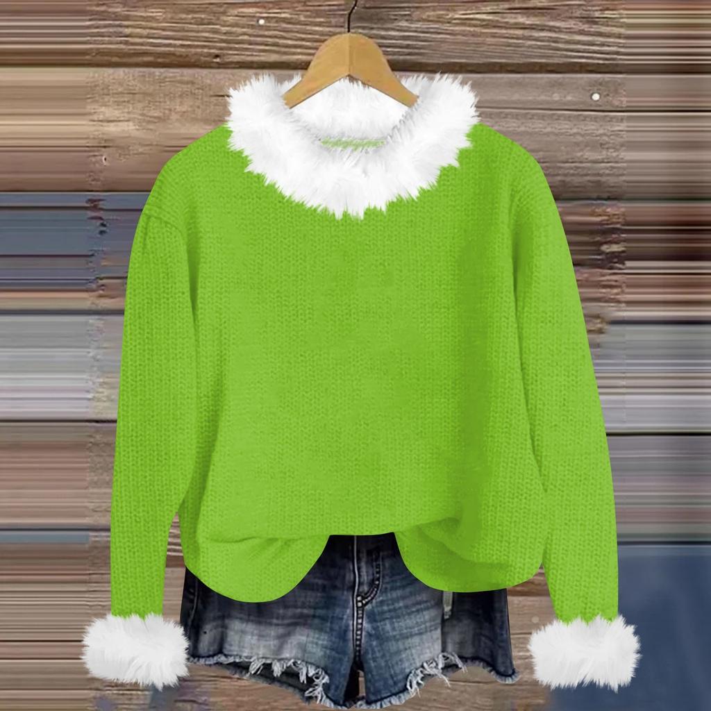 Свитшоты для женщин Вязаный свитер Милая рубашка Осенний круглый вырез Пуловер с меховым воротником Топы