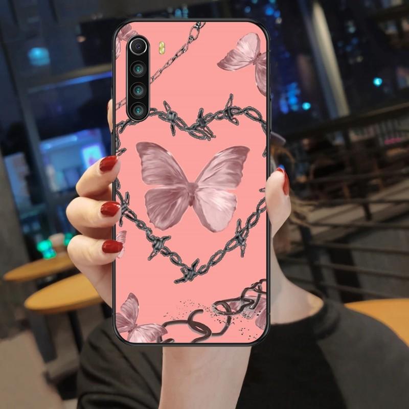 Cute Pink Butterfly Phone Case For Xiaomi Mi 12 11T 10T 9T Lite Pro Ultra Note 10 Poco F3 F4 X4 GT Soft Black Phone Cover