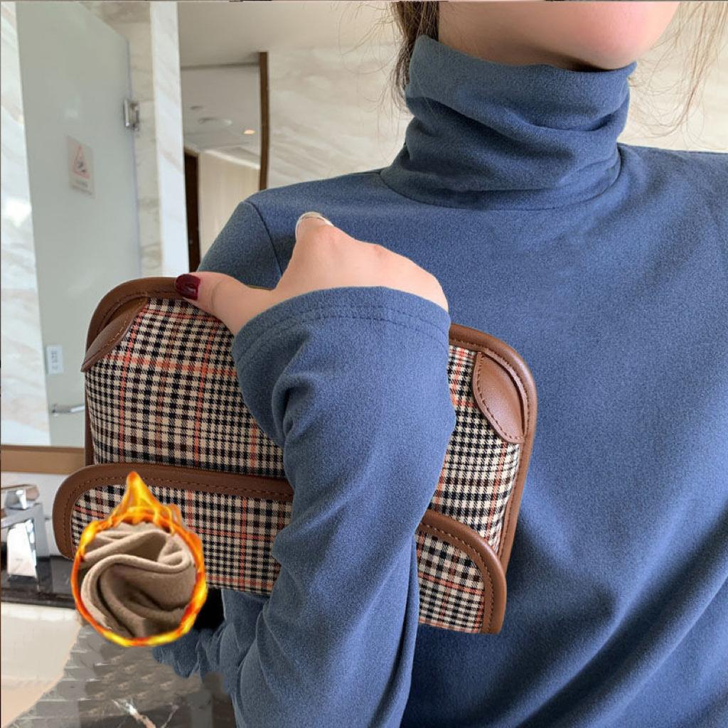 1pcs Women Autumn Winter Thickening Warm Long-sleeved T-shirt Pile Collar Thermal Underwear Fashion High Collar Slim Thermal Top