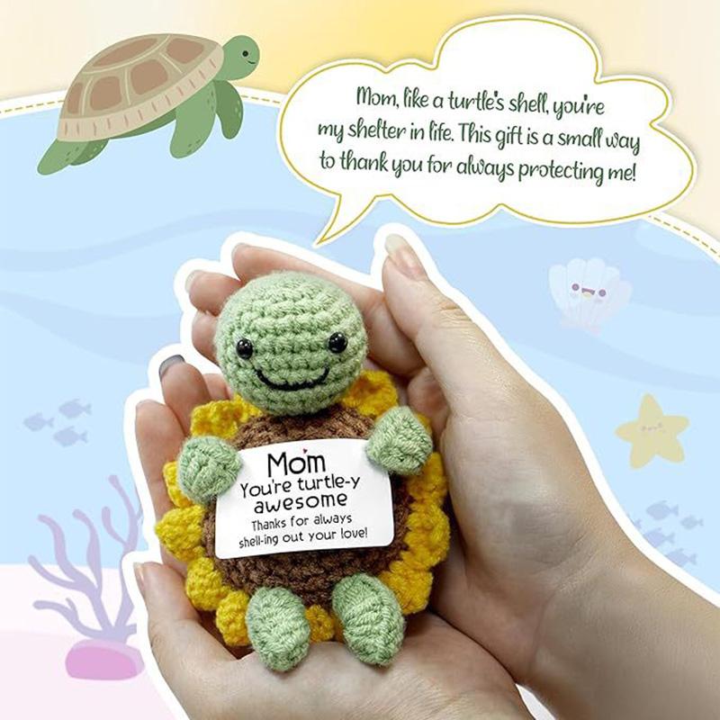 Mini Handmade Positive Turtle Crochet with Message Card - Mother's Day Mom Birthday Gifts for Women Wife Grandma Mother-in-Law