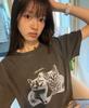 REBRENNER Dtg Family Cat Pigment Crop Short Sleeve T-Shirt Charcoal