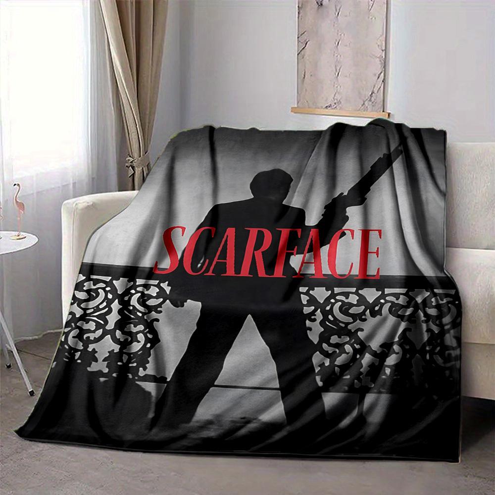 1 шт. Плед Scarface, мягкий, удобный, с цифровой печатью, всесезонный, многоцелевой, вязаная ткань, постельное белье, для офиса, дивана, домашний декор